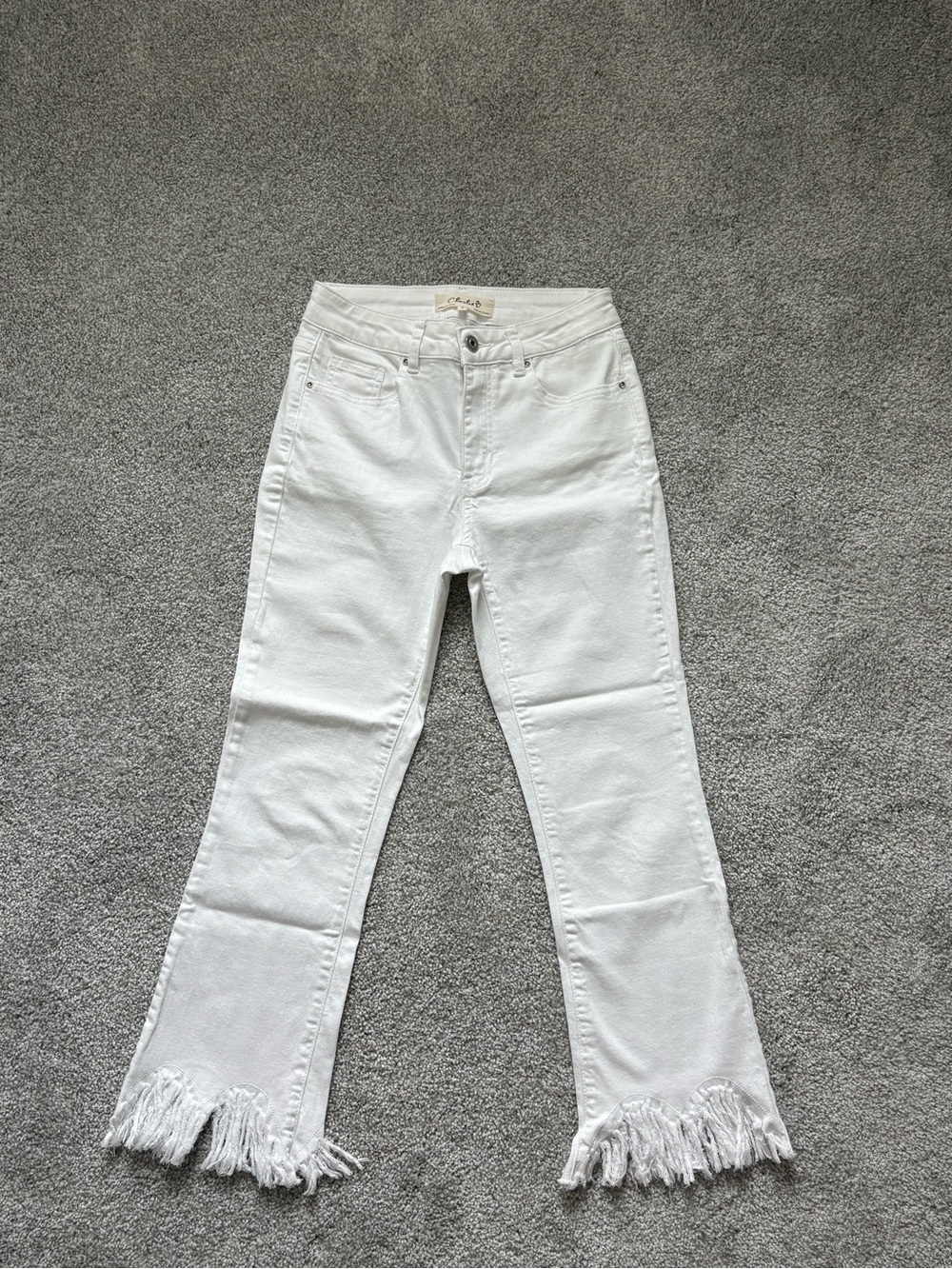 CHARLIE B White Fringed Wide-Leg Jeans